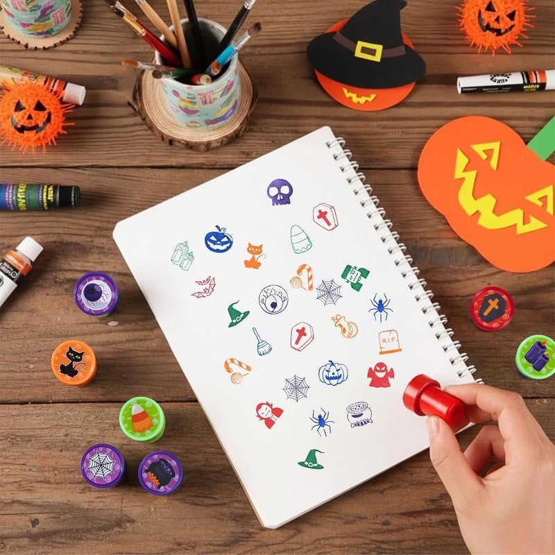 Confettiville Halloween Stamps, 20-Count Assorted Self-Inking Stamp Set, 20 Designs, Perfect for DIY Craft, Party Favors, Classroom Rewards - Image 2